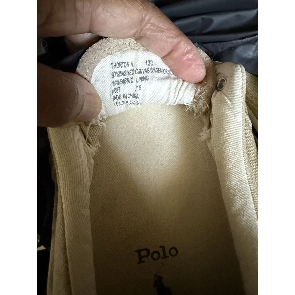 Polo Ralph Lauren Thorton V Men's Khaki Washed Canvas Slip-On Sneakers Sz 12D